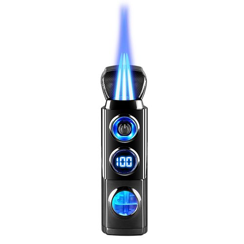 Triple jet flame cigar lighter with three-in-one metal touch sensor.