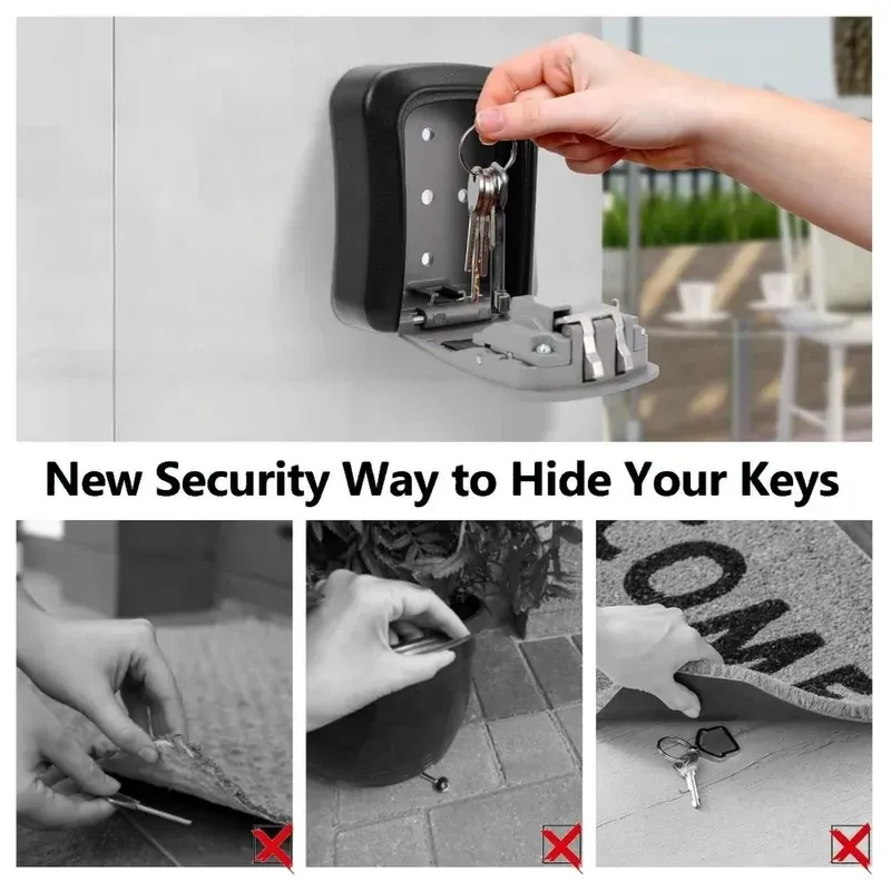Wall Mount Key Lock Box, 4 Digit Password Code Security Lock, No Key Key Safe for Home Office Secret Storage Organizer