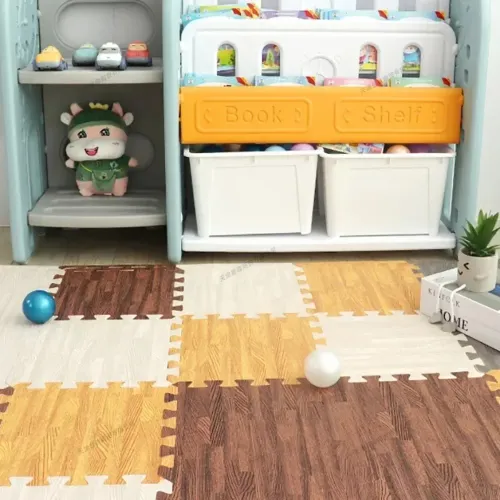12pcs Wood Baby Play Mat Floor Rug Thickened Foam Floor Children's Non-slip