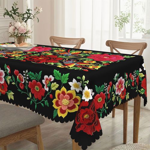 🔥New product launch! 50% off!🎁Stylish floral pattern tablecloth with a scalloped lace edge design