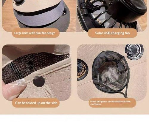 Fan Hat Wide Bri m Solar Charging Fisherman Hat Multi Functional Outdoor Sun Shade For Camping Hiking Farming Adult
