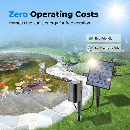 Solar-Powered Pond Aerator—solar-driven, no wiring required. It boosts oxygen levels for fish and aquatic plants, purifies the water, and brings your pond to life!