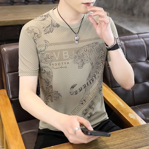 Men's Summer Ice-Silk Short-Sleeve Shirt – Tiger Roaring in the Mountains  Design