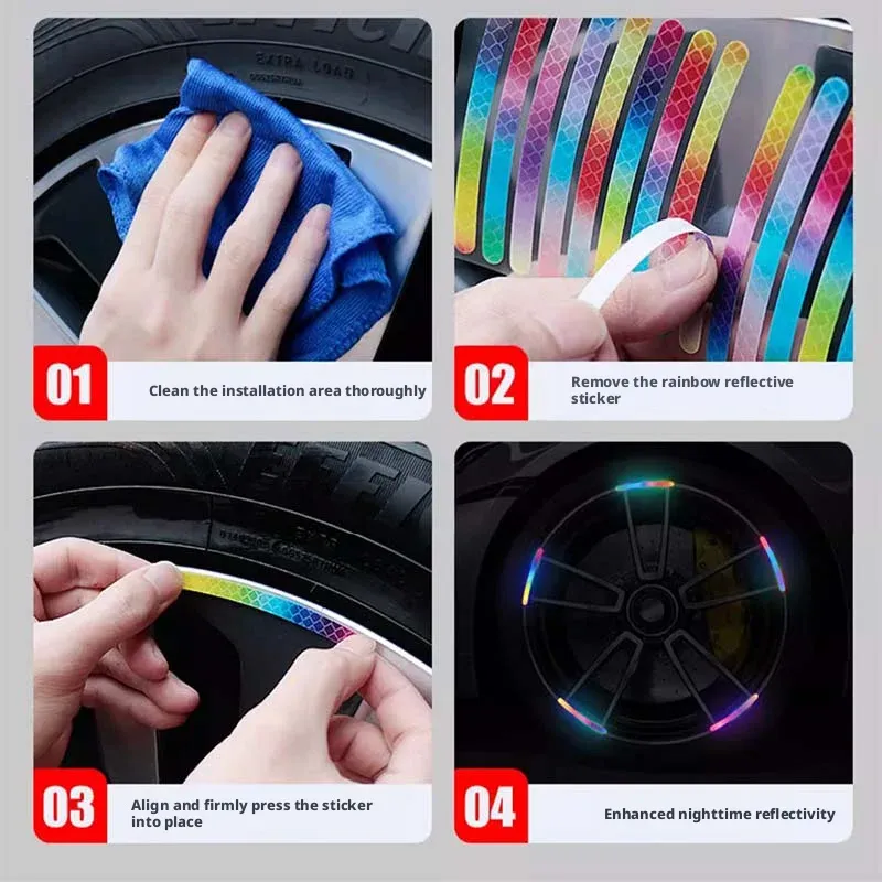 100pcs Bicycle Reflective Sticker for Bike Wheels Rainbow Red White Sticker for Car Motocycle Night Safety Warning Sticker