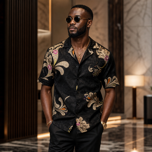 Black beach-style ice silk shirt