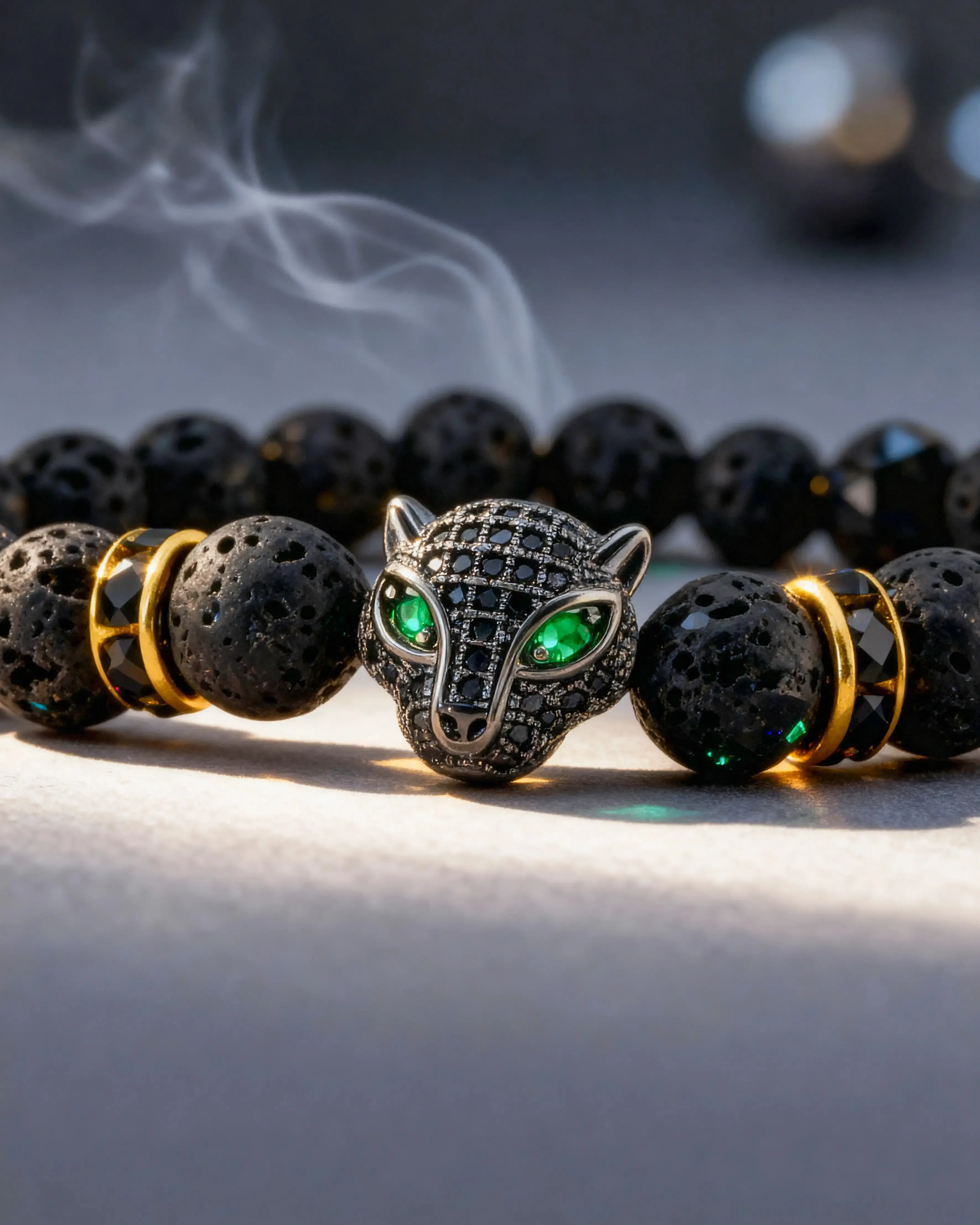 2PCS Punk-style shiny leopard head bracelet with cubic zirconia