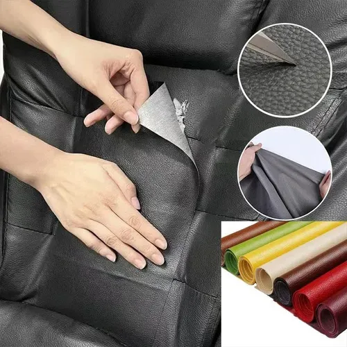 🔥Buy 1 get 1 free🔥2 piece PVC large lychee pattern artificial leather Color：Black Size：50cm*70cm