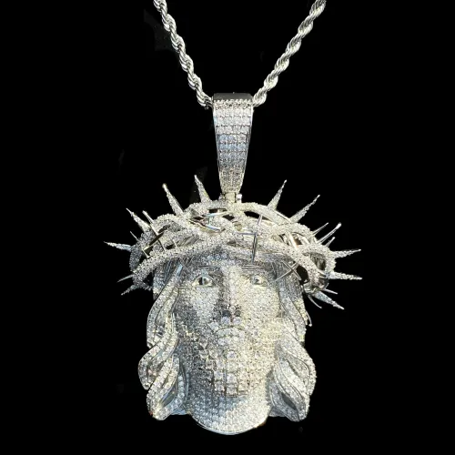 Men's Full-Pavé Zircon Jesus Pendant Necklace