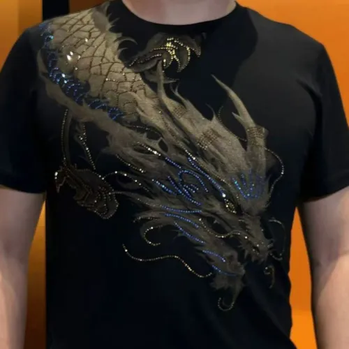 Summer Luxury Rhinestone Print Men's T-shirt Short Sleeve Round Neck Casual T-shirt Social Hip Hop Harajuku Tee Top Men Clothing