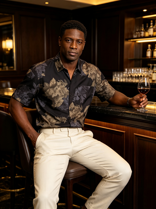 High end velvet crochet men's top