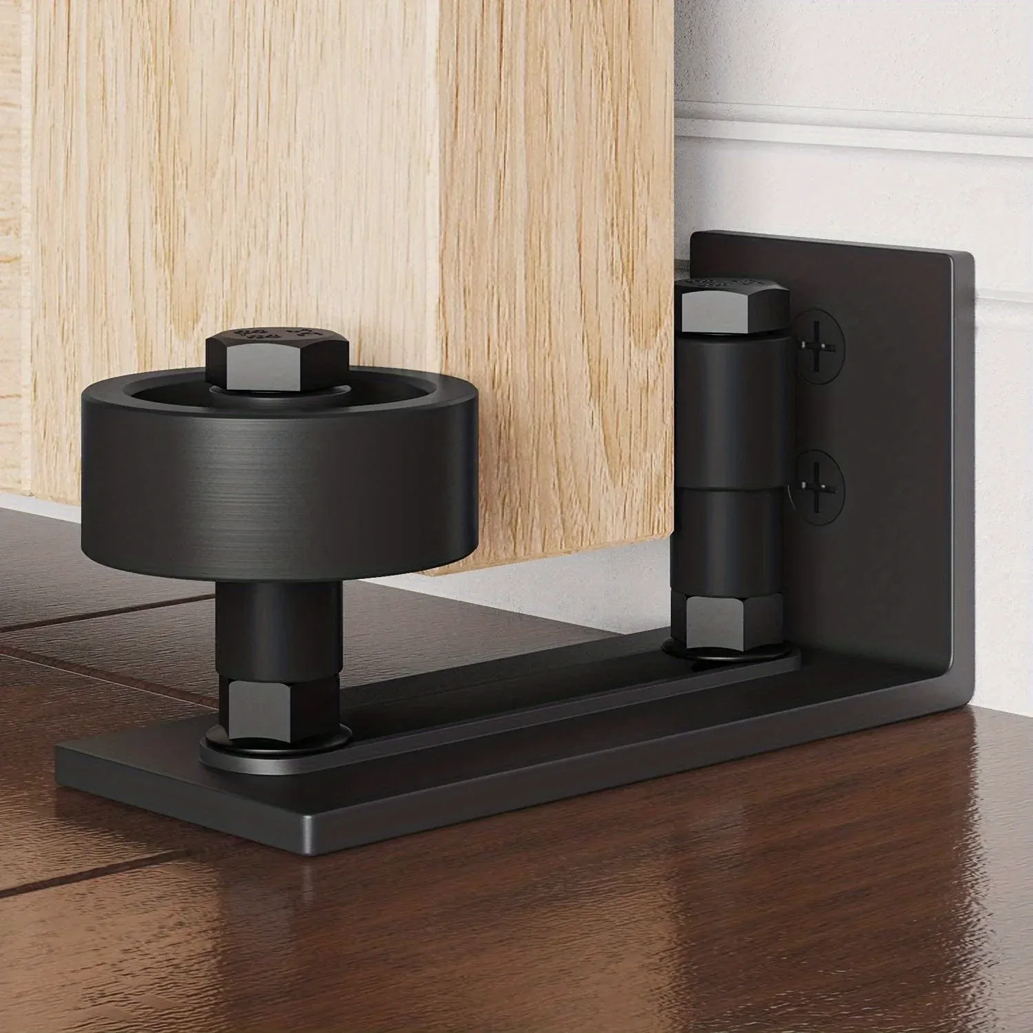 Sliding Barn Door Bottom Guide-Adjustable Floor Roller Easy Install Flush Bottom Slider System Double wheel bearings