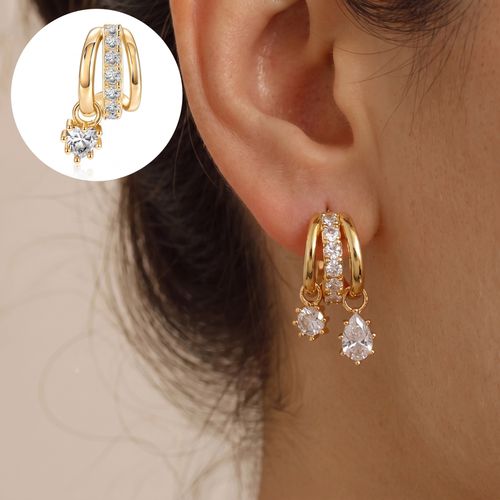 ✨ Double Hoop Zircon Dangle Earrings – Luxury Gold-Plated Statement Jewelry for Women
