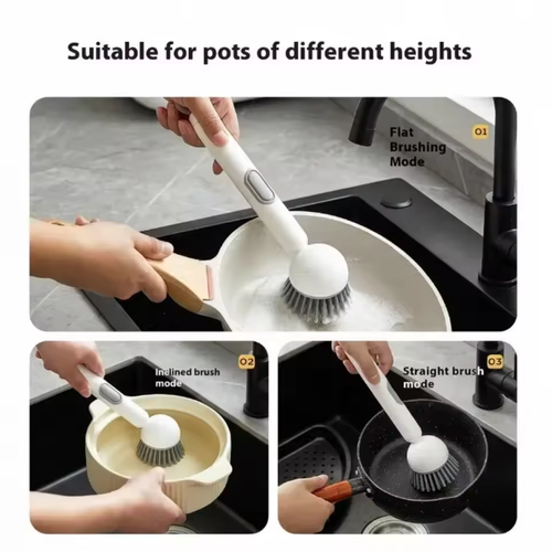 2Pcs Long-Handled Rotating Pot Brush Kitchen Scrubber Oil-Resistant Dish Washing Brush Non-Scratch Cleaning Tool For Pans Pots Sinks