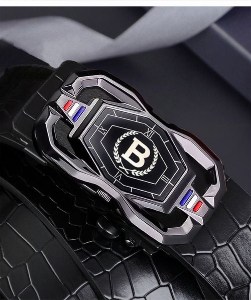 120cm Men's leather belt, featuring an elegant crocodile skin pattern and an automatic buckle