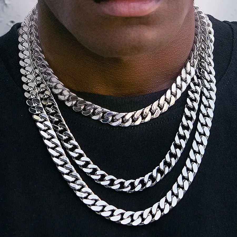 Stainless Steel Chain Cuban Link Necklace For Men Accessories Jewelry Punk Street Style Thick Heavy Neck Chain Male
