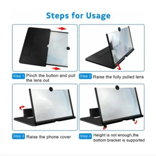 2 piece HD mobile phone screen amplifier with foldable stand desktop video magnifier