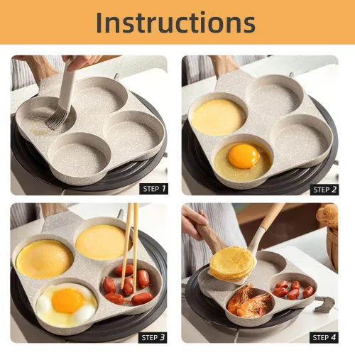 4 Hole Omelet Pan Frying Pot Thickened Nonstick Egg Pancake Steak Cooking Pan