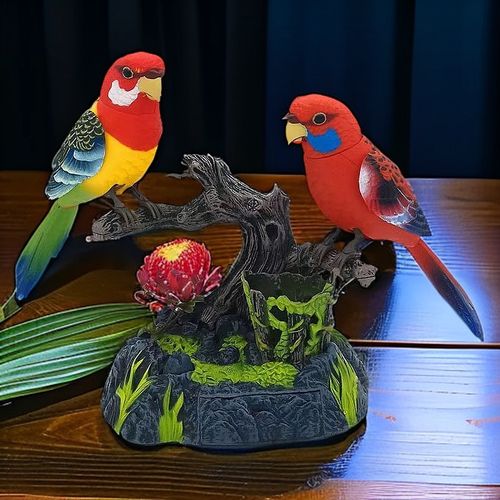 A pair of parrots that can learn to speak