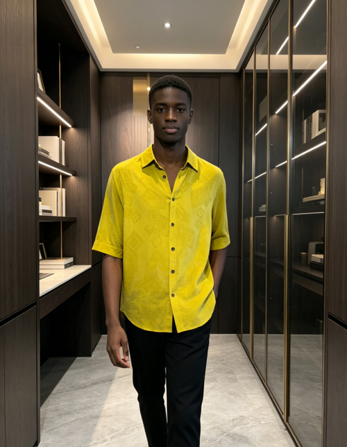Silky Satin Yellow Short Sleeve Shirt