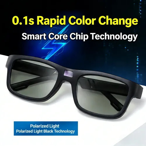 New Technology 0.1s Intelligent Change Color Polarized Sunglasses for Men, LCD Computer Chip Photochromic Sunglasses Anti-UV