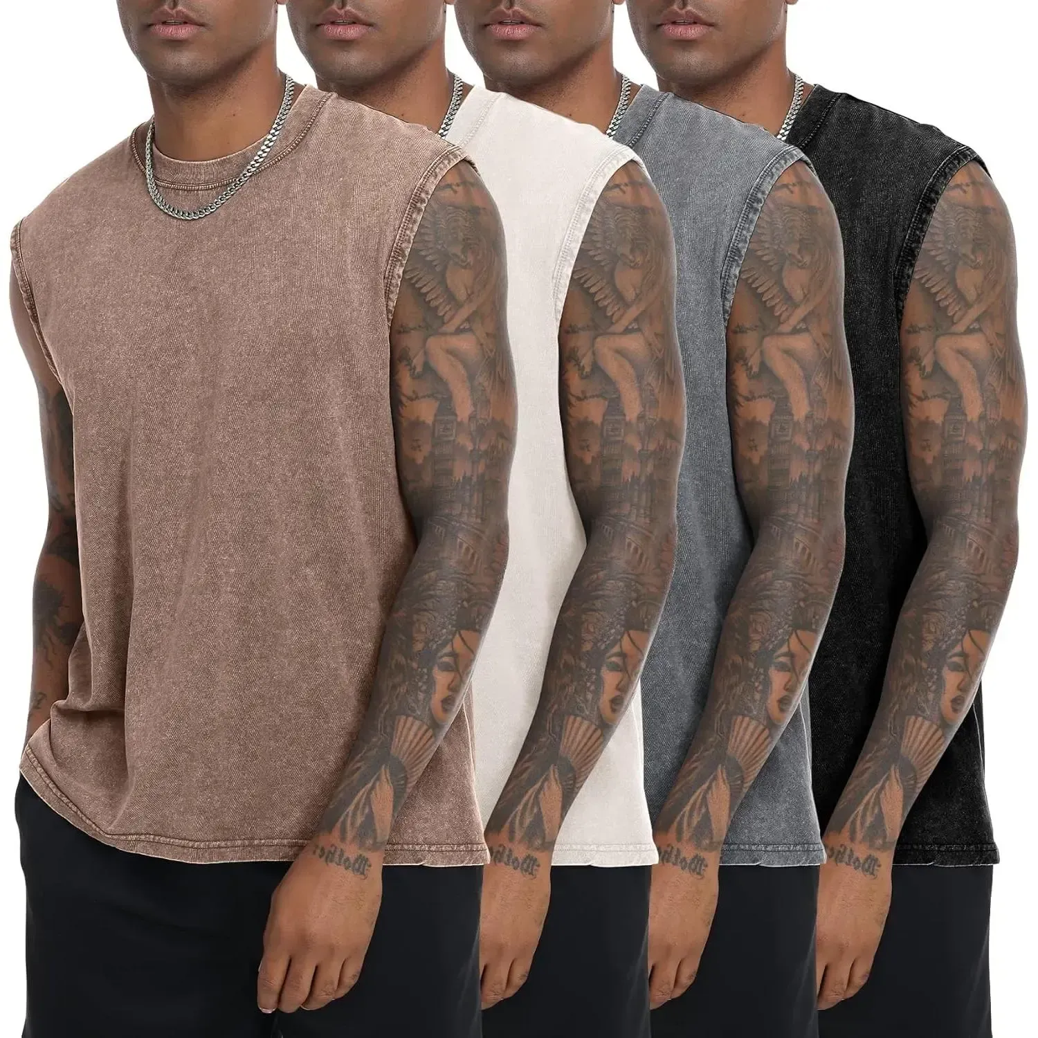 Men's Cotton Sleeveless Muscle Tank Tops Vintage Acid Wash Cutoff Loose Workout Tee Shirts Running Men Women Cotton Workout Tank Tops Sleeveless Acid Wash Tshirts Cut Off Muscle Shirts Sweat Classic Jacket Natural Natural Round Neck