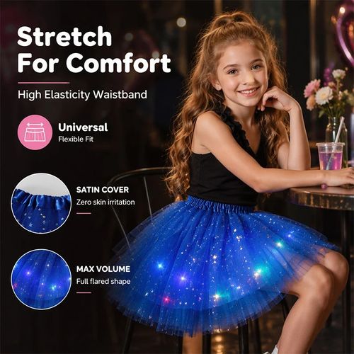Glitter LED Sequence Tulle Skirt Star Mesh Princess Skirt for Girls and Adults (Suitable for waist circumference of 18cm–20cm)
