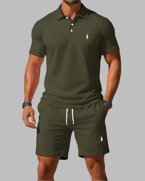 Men's Breathable Polo Shirt and Drawstring Shorts Set, Loose Fit, Casual Summer Wear