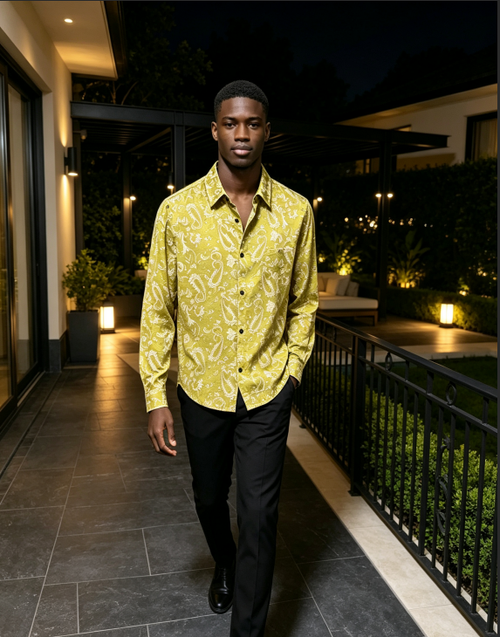 Golden Satin Long Sleeve Shirt