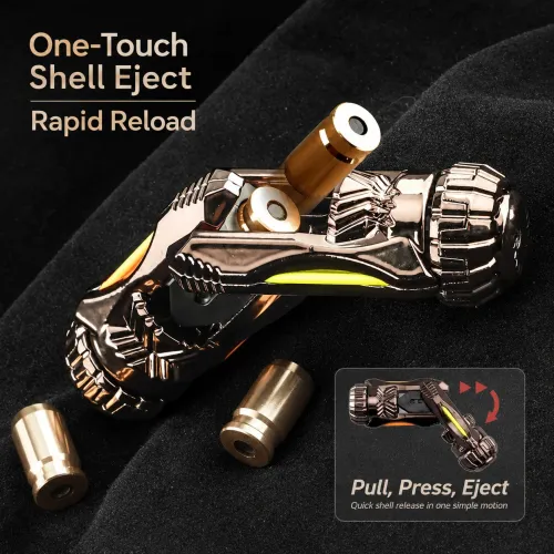 One Touch Fire Eject Mini Stress Relief Launcher Alloy Toy Gun with Target Shell Plastic Bullets UV Flashlight Fidget Spinner
