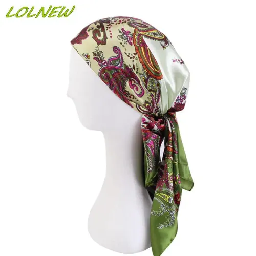 Satin Square Scarf Women Muslim Hijab Elegant 2025 Print Silk Neckerchief Shawl Wraps Headband Handle Hair Accessories Bandana