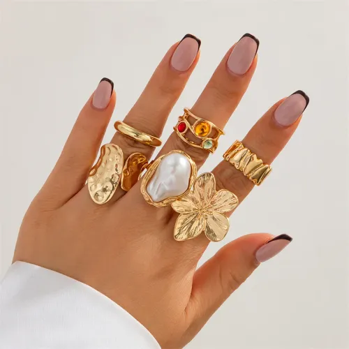 6-piece retro irregular ring set geometric metal gold and silver open rings for girls women men gothic punk couple jewelry