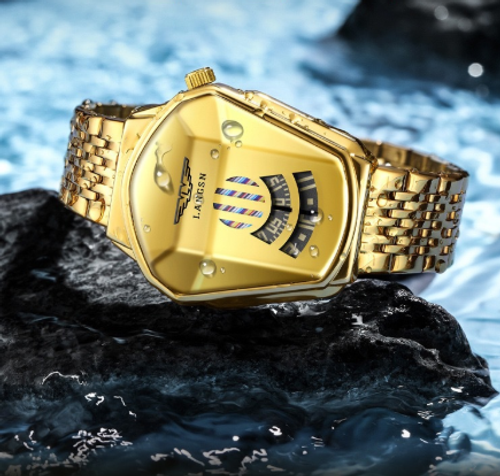 Men's Quartz Watch with Rhombus-Shaped Alloy Case