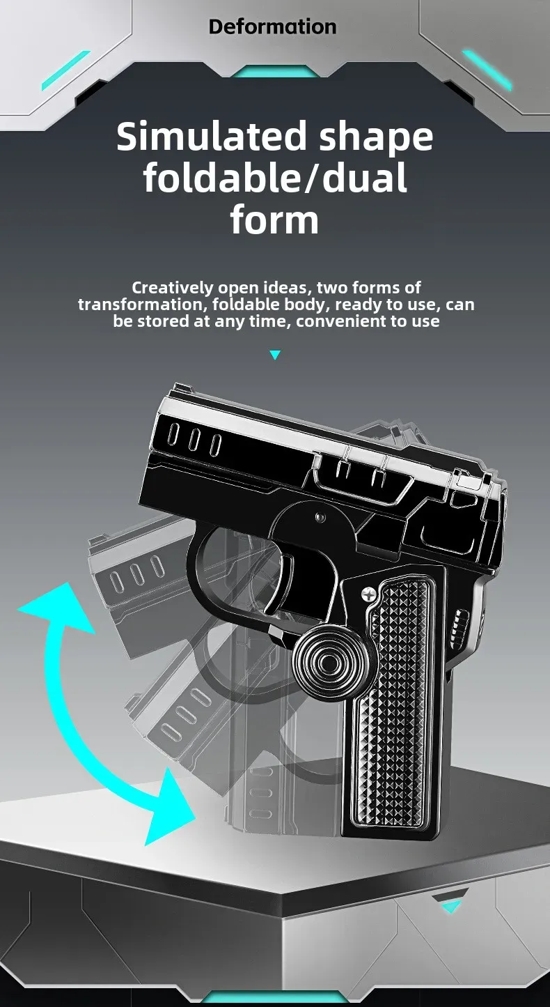 Multi Functional Folding Dual Form Decompression Gyro Gun Shaped Lighter with Creative Deformation and Windproof Red Flame