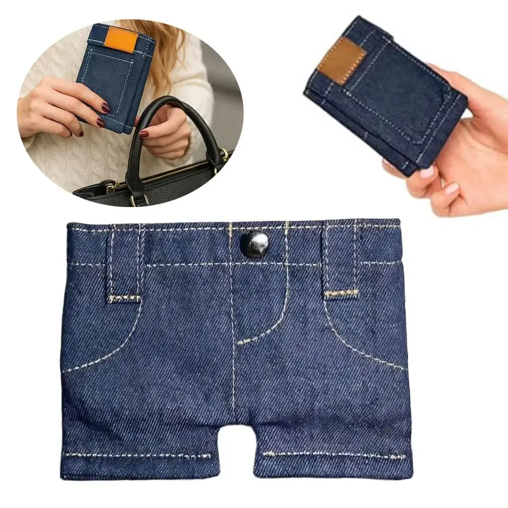 Pocket Pants Mini Jeans Wallet,Foldable Jeans Shaped Change Bag Card Holder Wallets Unique Mini Jeans Coin Purse Card Holder