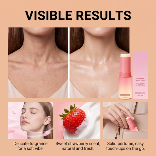 3pcs Strawberry Solid Perfume Stick Lasting Fragrance Gentle Skin Friendly Portable Pocket Solid Balm For Daily Out Dating Women Men