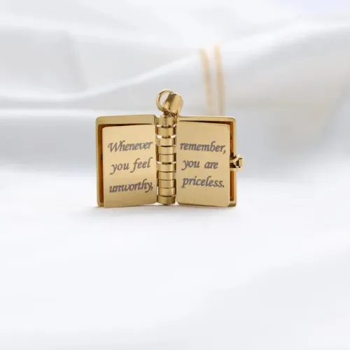 Stainless steel daughter book necklace can be engraved open and closed photo album pendant baby gift necklace necklace