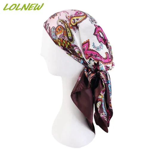 Satin Square Scarf Women Muslim Hijab Elegant 2025 Print Silk Neckerchief Shawl Wraps Headband Handle Hair Accessories Bandana