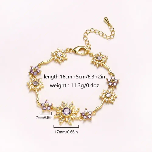 Luxury Sunflower Bracelet Exquisite Fashion Pink Cubic Zirconia Chain Crystal Sparkling Shiny Rhinestone Bangle For Women