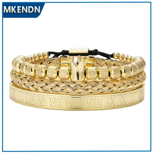 Luxury Roman Royal Crown Charm Bracelet Men Stainless Steel Geometry Pulseiras Men Open Adjustable Bracelets Couple Gifts