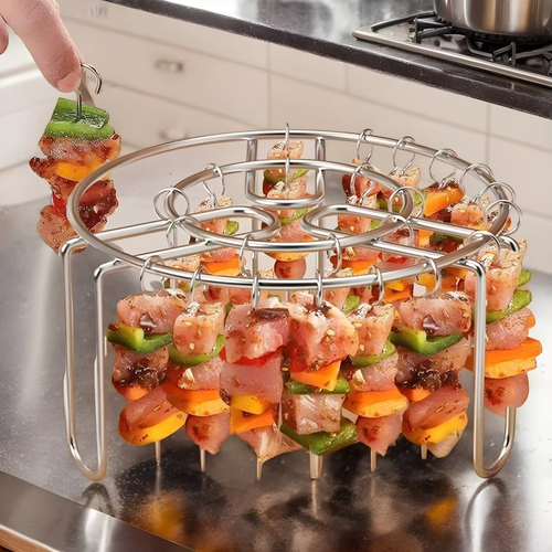 3-Piece Air Fryer Grill Rack Set – Round, Multi-Prong, Detachable Hanging Skewer Rack (Each rack includes 24 skewers)