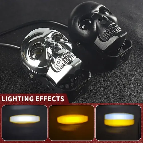 Motorcycle Skull Fog Light LED Skull Shape Waterproof Headlight Motorcycle High Low Beam Auxiliary Light