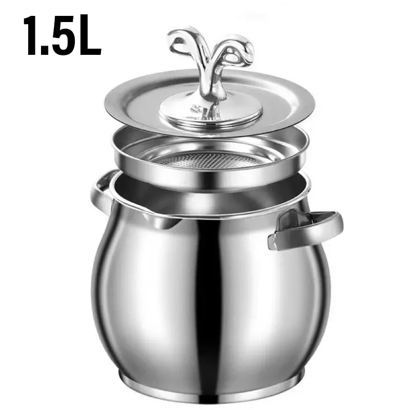 Filter Pot Stainless Steel Lard Strainer Cooking Oil Strainer Grease Keeper Storage Container Oil Bottle Kitchen Tools