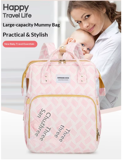 New Style Mommy Large Capacity Storage Backpack – Multifunctional, Solid Color, Portable Diaper Bag
