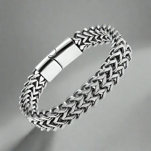 5*10cm Stainless Steel Braided Double Row Front and Rear Fish Scale Alloy Magnetic Buckle Bracelet with Keel Jewelry New Model