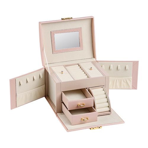 2025 New Women's Leather Velvet Lockable Jewelry Display Drawer Storage Box