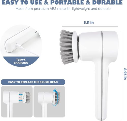 Electric Spin Scrubber Cordless Electric Cleaning Brush with 5 Replaceable Brush Heads, Rechargeable