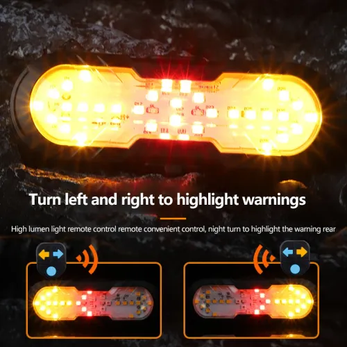 Wireless Remote Control Turn Signal Tail Light Type-C Rechargeable Warning Taillight with Horn