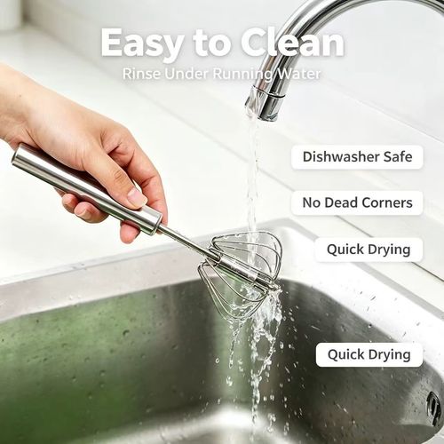 2PCS Stainless Steel Semi-Automatic Egg Beater, Hand Press Rotary Whisk, Manual Cream Mixer for Baking Kitchen Tool