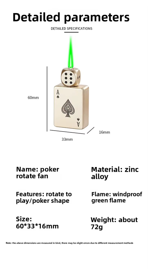 Mini Rotating Dice Lighter Windproof Green Flame Rechargeable Metal Playing Card Lighters