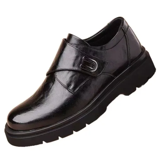 Luxurious Casual Men's Leather Shoes Slip-On Magic Tape Business Formal Footwear High-End Fashion Adult Rubber Outsole
